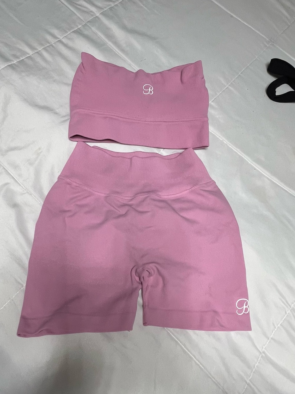 Bombshell Sportswear Pink High-Waist Bike Shorts and top